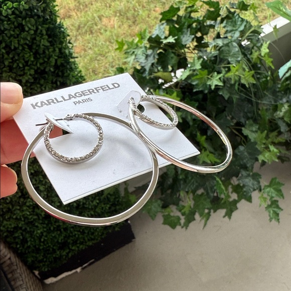 Karl Lagerfeld Silver Crystal Hoop Earrings - Picture 2 of 3